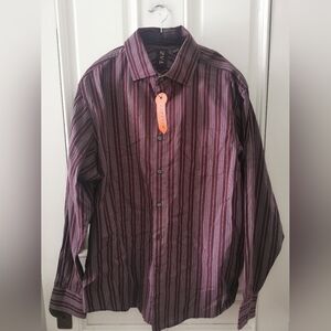 NWT TAZ EXIM Mens Burgundy Striped Classic Button Down Dress Shirt. 2XLT
